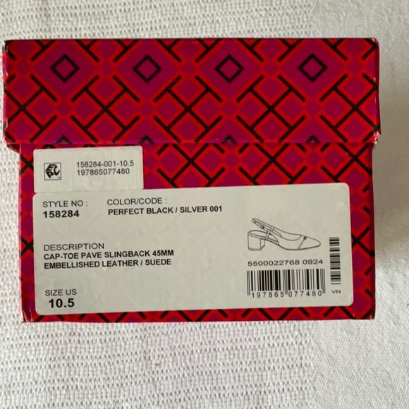 Tory Burch Black and Silver Block Heel Slingbacks - Picture 8 of 8